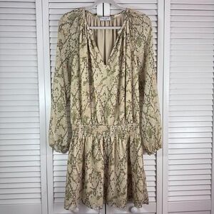 Ramy Brook Landa Long Sleeve Printed Dress Split V-neck Anika Green Size Large